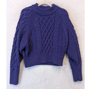 H&M Women's Size M Purple Cable Knit Mock Neck Sweater Chunky Relaxed Fit